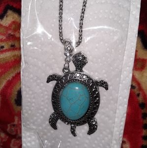 Silver Turtle Necklace Blue Stone Semiprecious Pendant  18"-22" chain NEW NWT